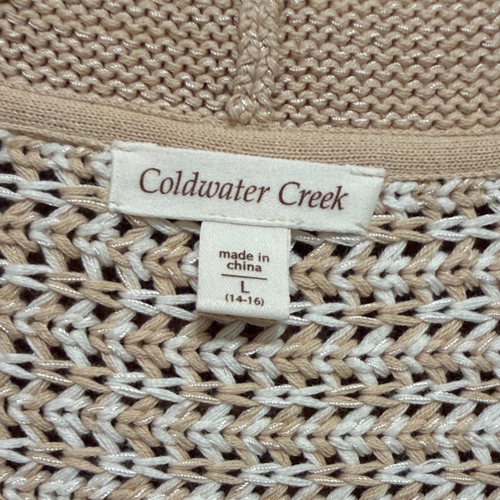 Coldwater Creek GrandpaCore Beige Open Knit Cardigan sz L - Picture 3 of 6